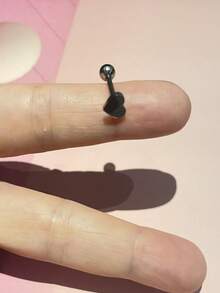 1pc Skin-Friendly Hypoallergenic Titanium Steel Heart Shaped Tongue Ring, Suitable For Drinking, Punk Style Unisex Body Piercing Jewelry - Heart-shaped Tongue Piercing - View 11