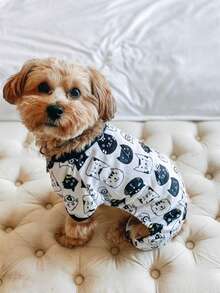 1pc Cat Pattern Dog Pajamas - Hand Washable And Machine Washable, Dog Sleepwear, Pet Loungewear, Funny Pet Apparel, Soft & Comfortable Pet Clothing - Black and White - View 8