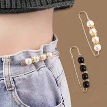 2/4 Pieces Faux Pearl Button Brooch For Women And Girls, Elegant Accessories, For Dresses, Pants, And Clothing, Pearl Waist Pin, Fixed Dress Skirt Waist Size Adjustment Buckle, Dress Pants Accessories - Multicolor - View 3