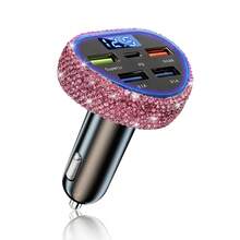 1pc Bling Bling Rhinestone Studded Car Charger, Fast Charging, USB A/C Car Phone Charger, Heart-Shaped LED Display Rhinestone Car Charger Adapter, Fast Charging, Supports Phones, Dashcams, GPS Etc., Handmade, Ideal Gift For Men And Women On Holidays/Birthdays - Multicolor - View 23