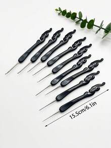 9pcs Lace Crochet Hook Set, With Carved Black Handles, Classic Design Combined With Modern Crochet, Suitable For DIY Super Fine Yarn And Lace Projects - Multicolor - View 6