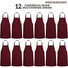 GREEN LIFESTYLE 12 Pack Professional Chef Apron Burgundy Grilling Aprons For Men And Women Waterproof Cooking Apron Ideal For BBQ Sessions Restaurant Kitchen Use And Daily Work Durable And Stylish Design With No Pockets For Efficient Performance In Outdoor And Indoor Culinary Environments - Packof12NoPocket - Xem 3