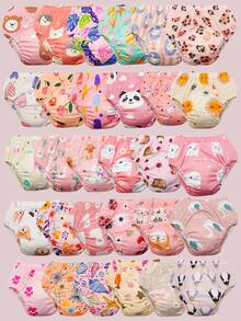 3条随机图案可水洗数码印花婴儿如厕训练裤，男女宝宝通用布尿布，可重复使用如厕学习内裤