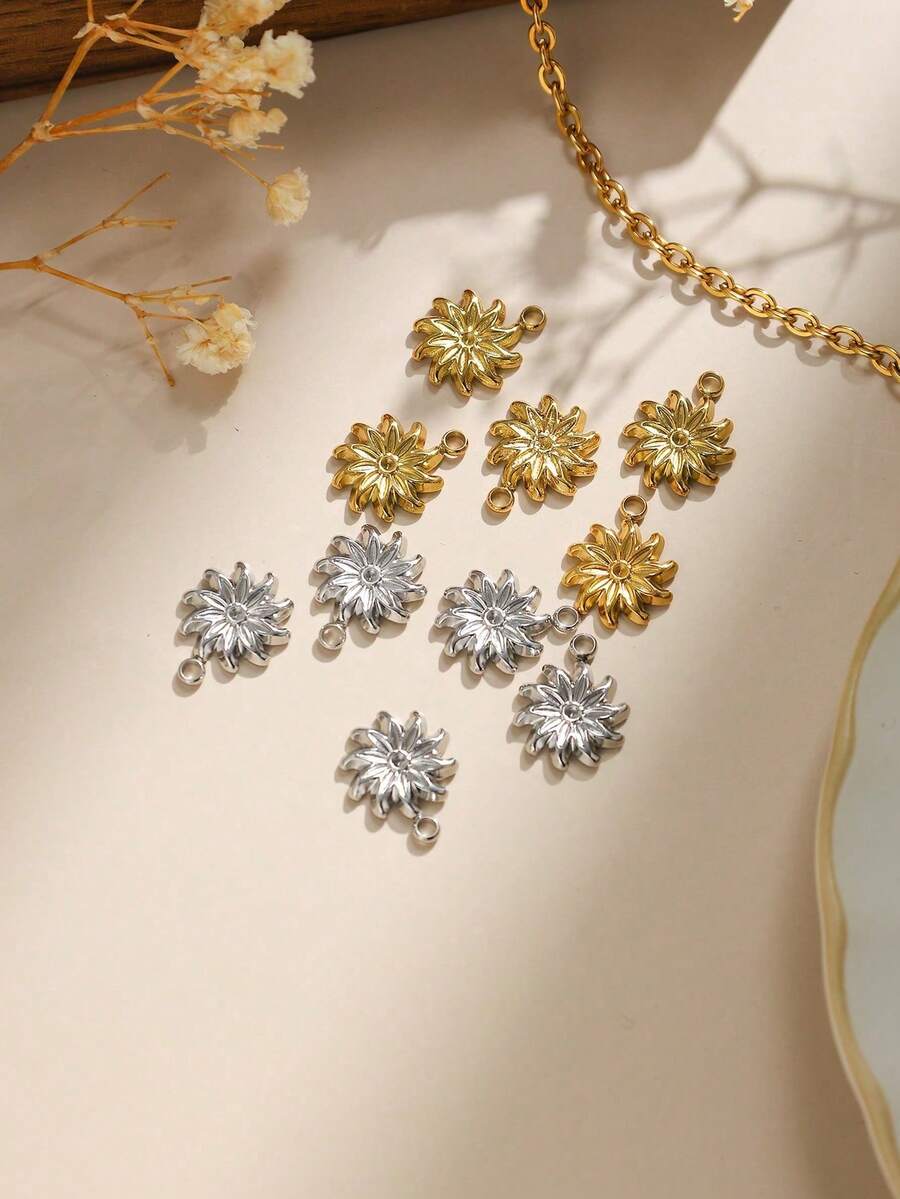 3pcs/Pack 304 Stainless Steel Simple Sun Earring Pendant, Minimalist Threaded Sunflower DIY Jewelry Findings - Swirl Flower Accessories - View 1