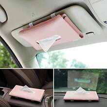 HEKE Soporte de pañuelos para Visera, Caja de pañuelos para Visera de Coche con Banda de Goma elástica Ajustable, Funda organizadora de Piel sintética para Consola , Visera de Coche,(Rosa) - Multicolor - Ver 2