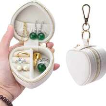 BOOVO 1 Stück Herzförmige Ring Box Schlüsselanhänger, Mini Reise Schmuckbox zum Aufbewahren von Eheringen, tragbarer Reißverschluss Ohrring und Halskette Organizer, Geschenk für Frauen, Weihnachtsgeschenk - Verschiedenfarbig - Übersicht 9