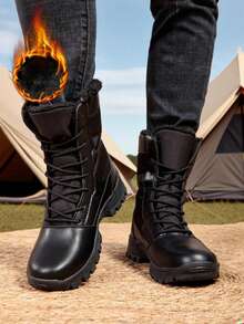New High-Top Breathable Warm Lining Men's Outdoor Work Boots, Trainning Boots, Suitable For All Seasons, - الأسود - مشاهدة 14