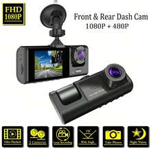 1pc Dual Channel 1080P Full HD Dash Cam, Front And Rear Dual Recording, DVR Car Camera Recorder With Loop Recording, 2-Inch Display, No SD Card Included, 150mAh Battery Capacity - Black - View 2