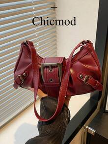 1 件女式复古机车朋克风格铆钉装饰可调节肩带大容量柔软仿油皮革渐变色单肩腋下包，适合工作、通勤、约会、派对