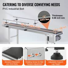 Transportador de banda , mesa transportadora de 59 x 7,8 pulgadas, transportador de banda motorizado de acero inoxidable de alta resistencia para aplicaciones de codificación por inyección de tinta, banda de PVC motorizada, velocidad ajustable antiestática (barandilla doble) - Plateado - Ver 3