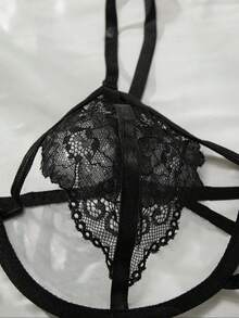 weiweihu Plus Size Ladies Black Lace Sexy Three-Point Underwear Set (Including Garter Belt),Plus Size Sexy Underwear Set Garter Belt Hollow Three-Point Slimming One-Piece Full Body Tight-Fitting Plus Size Sexy Underwear Suitable For Plus Size Ladies,Curve Lingerie,Plus Size Lingerie,Lingerie For Women Plus Size,Christmas Lingerie Plus Size,Lencería Para Mujer,Christmas Gifts - màu đen - Xem 2