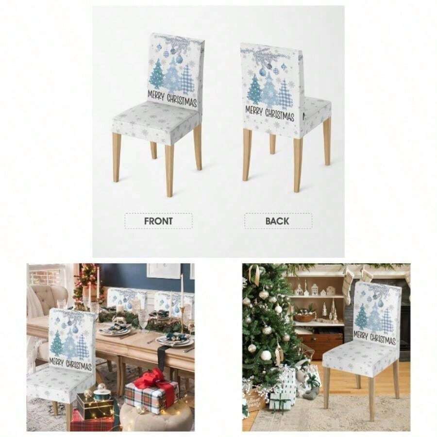 - Juego de 4 fundas para sillas de comedor de Navidad, pinos rojos, elsticas, extrables y lavables, protectores de silla para comedor y decoracin del hogar - Azul + 6 - Ver 1
