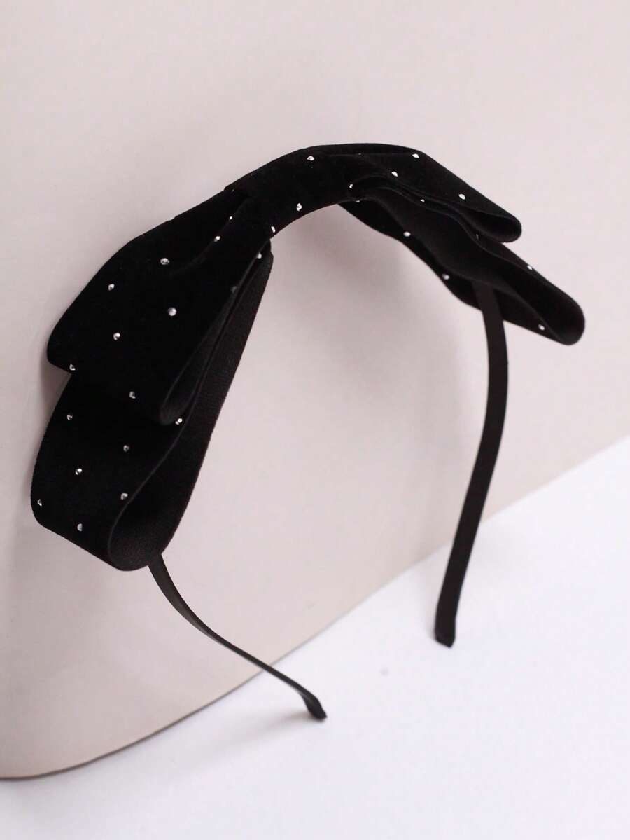 1 buc bandă de păr pentru femei cu stras negru și fundă, accesoriu de păr pentru fete dulci, potrivit pentru purtarea zilnică și sărbători, accesorii pentru cap cu bandă de păr, accesorii pentru păr pentru frumusețe și casă - diamant punct negru - Vizualizare 1