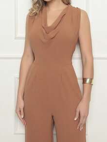 Women's Long Jumpsuit In Duna Fabric - Sophisticated Neckline, Sleeveless, And Side Pockets - Elegance And Comfort For Any Occasion - Rỉ Nâu - Xem 1