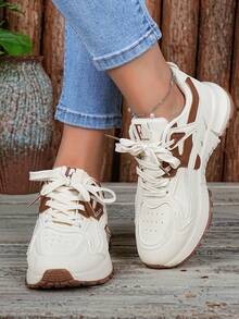 1 Pair Thick Sole Cushioned High-Top Lace-Up Breathable Casual Sports Sneakers, Athletic Running Shoes