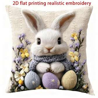 1pc/2pcs 2D Easter Bunny Embroidered Plush Velvet Throw Pillow Cover, Decorative Cushion Cover For Living Room Bedroom Sofa Home Farmhouse Decor Party, 17.7" X 17.7" (No Pillow Insert)
