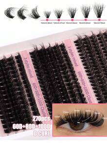 270Pcs Individual Lash Clusters High Capacity 60D+80D+100D D Curl 10-18mm DIY Lash Clusters Natural Look&Extra Thick&Wispy&Ultra Soft&Super Light Reusable Individual Segmented False Eyelashes Eyelash Extension Kit With Makeup Tools Bond And Seal&Lash Tweezers For Self Use At Home Or On-The-Go For Daily Life&Wedding&Dating&Party&Music Festival&Halloween - màu đen - Xem 7