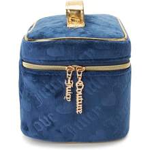 TYUI Juicy Couture Blue Makeup Bag Cosmetics Organizer Travel Essentials Train Case Velour Heart Logo - Blue - View 4
