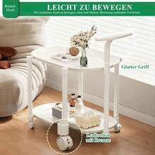 Beistelltisch mit Rollen und 2 Ebenen, moderner Sofatisch aus Kunststoff in Weiß (60*66*41 cm), mobiler Ablagetisch mit Griff für kleine Räume, multifunktional als Sofa-Beistelltisch, Servierwagen oder Beistellwagen für Wohnzimmer, Büro und Schlafzimmer - Weiss - Übersicht 8
