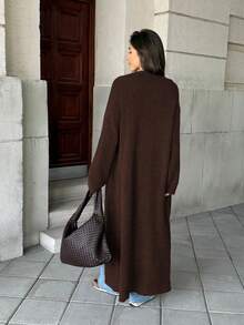 Women's New Simple Versatile Commute Daily Knit Cardigan, Long Length - Brown - View 5