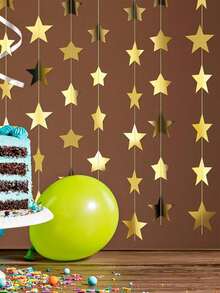 1/3/5 件闪光星花环横幅装饰，1 包/4 米亮星悬挂彩旗横幅背景，适用于伊斯兰生日派对装饰 - 金色 - 查看 6