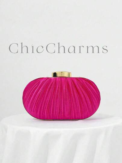 Women's Elegant Pleated Clutch Purse, Box-Shaped Evening Bag, Suitable For Weddings, Parties, And Galas, Includes Detachable Shoulder Chain