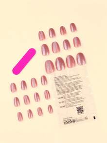 24 piezas de pegatinas de uñas con efecto de ojo de gato brillante, uñas postizas con brillo, set de pegatinas de arte de uñas ovaladas cortas que incluye 1 pieza de pegatina adhesiva y 1 pieza de lima de uñas mini, adecuado para suministros de uñas de uso diario - Multicolor - Ver 2