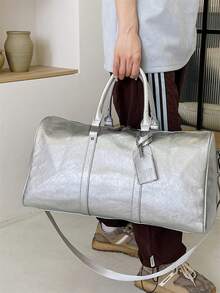 حقيبة سفر ذات سعة كبيرة بلون أحادي قطعة واحدة، حقيبة يد مقاومة للماء، حقيبة رياضة خفيفة الوزن، حقيبة تخزين متعددة الوظائف للطلاب، حقيبة تسوق من البولي يوريثان، باللون الأسود/الفضي، حقيبة كتف يمكن استخدامها للجنسين، حقيبة سفر خفيفة الوزن، حقيبة كروسبودي رسمية للرجال