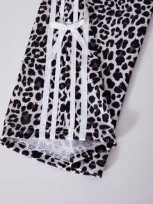 Bộ đồ thể thao 2 mảnh Sparklin Girls họa tiết da báo thoải mái, thời trang, thắt nơ bên hông, gồm quần ống rộng và áo thun dài tay cổ tròn họa tiết nơ, thích hợp cho mùa xuân/đông, phong cách đường phố, đi học, tụ họp, hoạt động ngoài trời, kỳ nghỉ, du lịch và mặc hàng ngày. - trắng - Xem 7