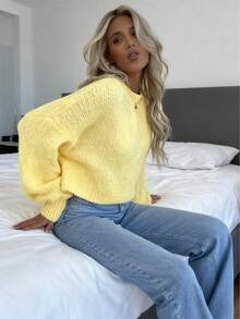 Plus Size Sweater, Ribbed Knit Pullover Sweater For Women, Autumn/Winter Vacation, White Long Sleeve Top, Popular Outerwear