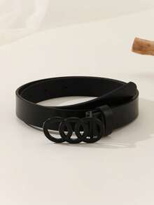 1pc Women's New Dark Style Three Ring Buckle Simple Versatile Waist Belt, Fits For Daily Wear With Dresses, S Or Suits Summer, School Fall, Autumn, Halloween - Black - View 9