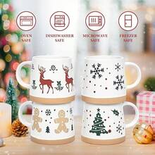 Maustic Christmas Mugs Set Of 4, Holiday Coffee Mugs With Festive Christmas Themed Design, Hot Chocolate Hot Cocoa Cups, Family Gifts, 14 OzHalloween Christmas New Year - White - View 6