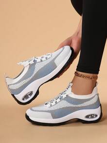 2026 Lightweight Breathable Mesh Running Shoes For Women, Shock-Absorbing Air Cushion Sole, Casual Versatile Fitness Sneakers, Fashionable Color Blocking Sports Shoes - Baby Blue - View 4