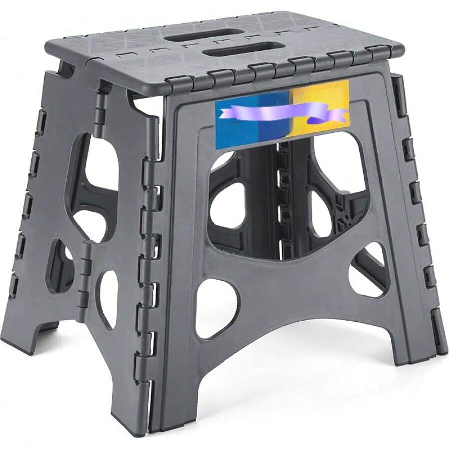 9" Folding Step Stool For Adults,Kids,Non-Slip Folding Stools With Portable Handle,Plastic Foldable Step Stool For Kitchen Ect,Black,1PC - Xám - Xem 1