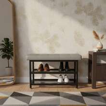 Shoe Rack Bench With Cushioned Seat, Ideal For Entryway Or Bedroom, Shoe Holder, Upholstered With Tufted Detailing - Xám - Xem 4