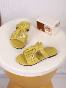 1 Pair Children's Tassel PU Casual Fashion Slippers, Suitable For Summer