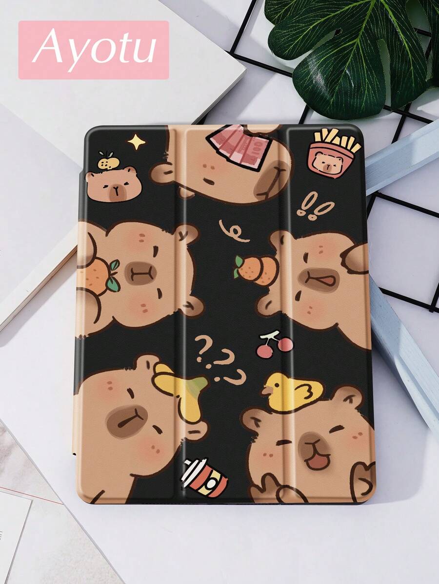 Ayotu 1个叶子和水豚图案平板电脑保护套/Kindle电子书保护套，兼容iPad 10代、iPad 10.2/Mini 6/Mini 7/9.7、Galaxy Tab A9 Plus、Kindle（11代-2024年）、Kindle Paperwhite 12代（2024年），可爱动物图案，精美礼品