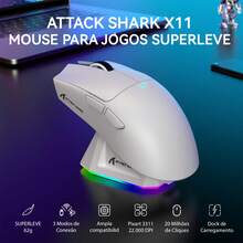 ATTACK SHARK X11 Wireless Gaming Mouse With RGB Magnetic Charging Base, PixArt PAW3311 Sensor, Ultra-Light 59g, 3 Modes (Wired/2.4G/Bluetooth), Up To 22,000 DPI, PC/WIN Compatible - 白色 - 查看 1