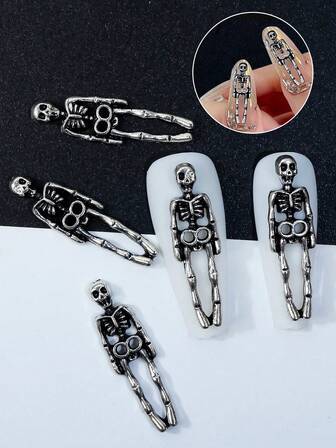 ハロウィーン ネイルデコレーション 10個セット、合金製 3D スカル&クモ ヴィンテージ ラグジュアリーネイルジュエリー、ネイルアートアクセサリー レディース&ガールズ、ハロウィーンハンド装飾