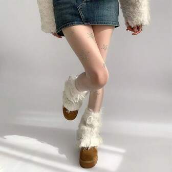 女士白色半透明亮面紧身裤，闪亮透明长筒袜，珍珠光泽长袜，优雅塑形打底裤。