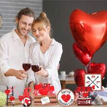 情人节红黑格子主题装饰套装，包含小矮人、LOVE标志等，家居装饰+节日礼物，打造浪漫情人节场景的实用套装 - 情人節H款 - 查看 4