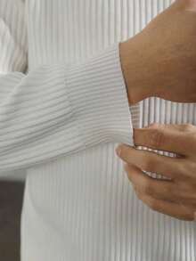 Men's Casual Ribbed Turtleneck Sweater, Suitable For Commuting And Layering, Autumn/Winter - White - View 4