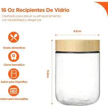 4 Pack Tarros de Vidrio con Tapa de Bamb Hermtica 16 Oz Botes para Alimentos Recipientes de Avena Frascos de Vidrio Recipientes de Cocina para Mermeladas, Especias, Tuerca y Dulces - 4 - Ver 2