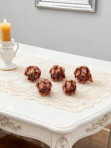 5个仿真菠萝花头，人造花，可用于DIY花束、花环、糖果盒装饰、胸花、头饰、生日蛋糕装饰、家居装饰、新娘手捧花、婚礼装饰、房间装饰、厨房装饰、餐厅装饰、卧室装饰、新年装饰、户外花园、开季装饰 - 咖色-252 - 查看 6