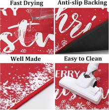 Christmas Kitchen Rug Sets Holiday Merry Christmas And Snowflake Kitchen Mat Sets Of 2 Non-Slip Door Mat Runner Rug Decorative Xmas Kitchen Floor Mat For Home Decoration - Rojo - Ver 5
