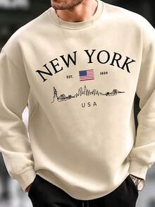 Áo nỉ nam Zrgoth kiểu dáng thường ngày, in họa tiết phong cách đường phố New York, cổ tròn. - Màu be - Xem 3