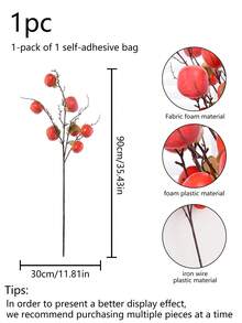 1pc Artificial Persimmon Decoration, Suitable For Decoration On Home Living Room Windowsills, Fireplace In Various Rooms, Ideal For New Year, Wedding Events, Thanksgiving Table Decorations, Evergreen Holly Fruits