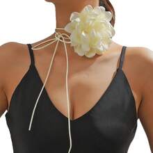 A Vintage  Rose Pink  Flower Necklace Evening Accessory Tie Choker Collar Necklace - 1 - View 5