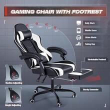 Gaming Chair Video Game Chair With Footrest And Massage Lumbar Support Swivel Seat Height Adjustable Computer Chair With Headrest Racing E-Sport Gamer Chair - White - View 5