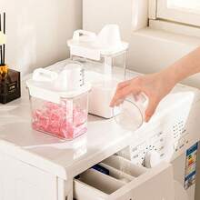 1pc Large Capacity Laundry Detergent Dispenser With Measuring Cup, Odorless Plastic Storage Container, Ideal For Soap, Liquids, And Powders, With 2300ML/1800ML/1100ML For Kitchen And Bathroom Organization